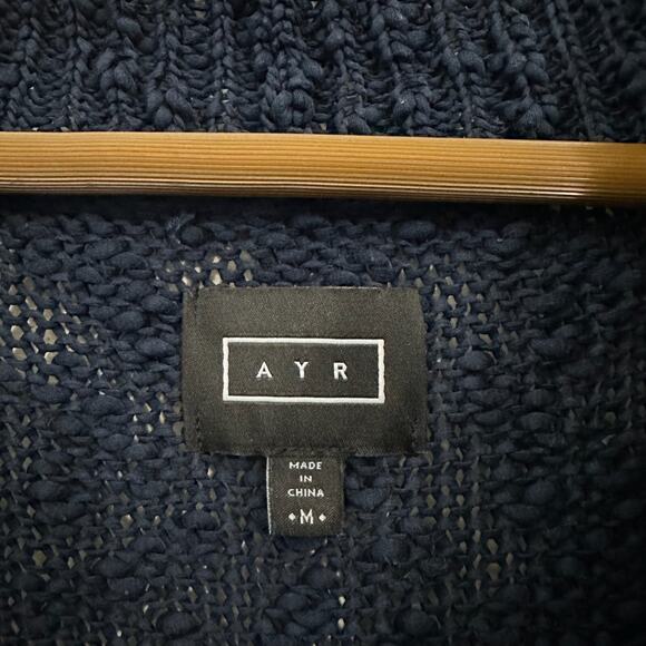 AYR Sweater Navy Blue Pullover V-Neck Open Knit Cotton Relaxed Preppy - Picture 5 of 7